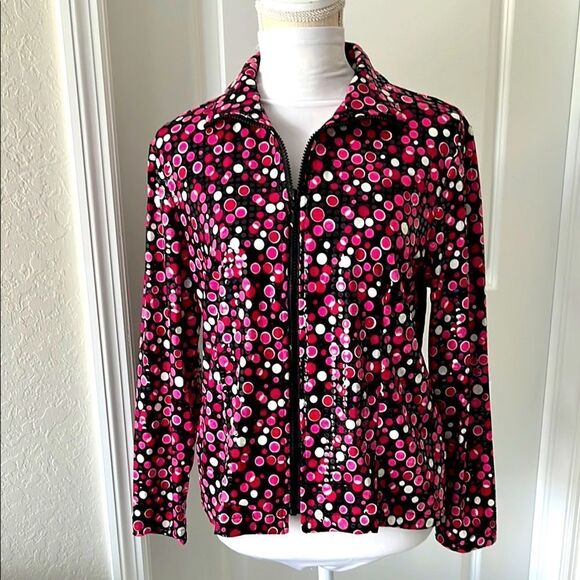 Laura Ashley Polka Dot Clear Sequined-Black, Pink, White Pockets SZ MP Fabulous - Picture 1 of 9